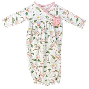 MUD PIE Stretch Floral Baby Gown with Pink Trim- 0-3M
